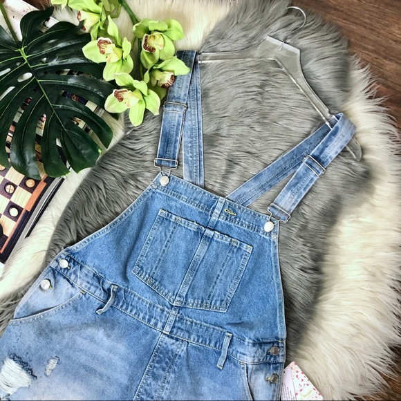 Free People June Shortalls Denim Cutoff Overalls - Picture 4 of 10